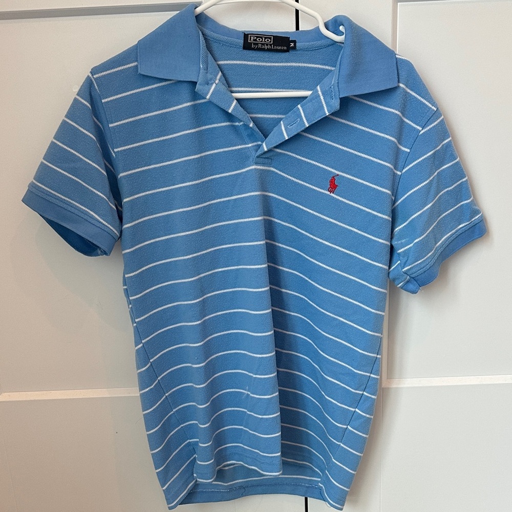 Polo by Ralph Lauren Men's Light Blue and White Striped Polo